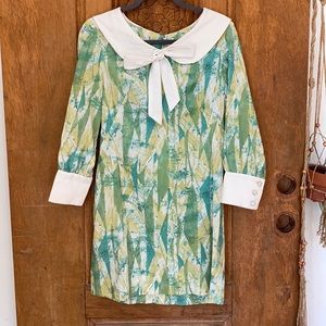 Vintage Kelly Arden petite mini dress green silk
